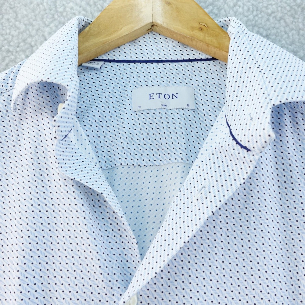 Eton White Dress Shirt with Blue Dot Pattern
